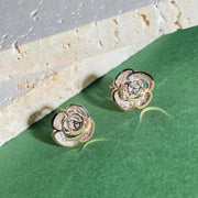 18k Solid Rose+White Gold Flower Earrings